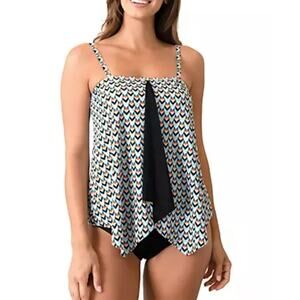 Fit 4 U Tankini Top Geo Print Handkerchief Swim Boho Coastal Chic Tummy Control